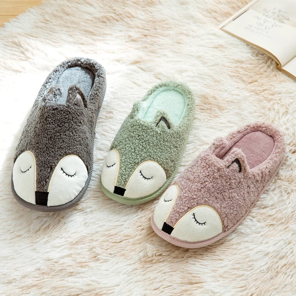 Top Trends: Winter House Women Fur Slippers Soft Memory Foam Sole Cute Cartoon Fox Bear Bedroom Ladies Fluffy Slippers Couples Plush Shoes Shoppable Styles