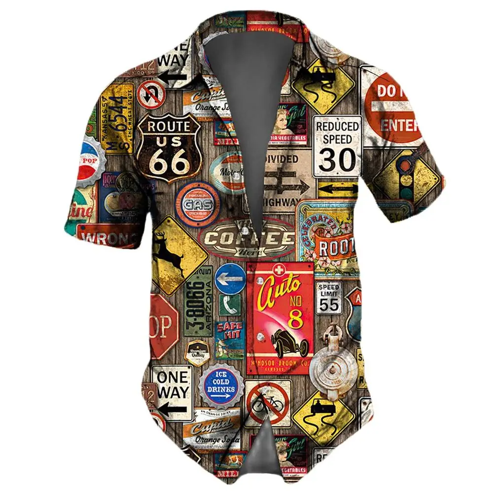 Top Trends: Route 66 Retro Men&#039;S Shirts 3d Fashion Shirt For Man Hawaiian Shirt Short Sleeve Streetwear Button Top Daily Party Men Clothing Shoppable Styles