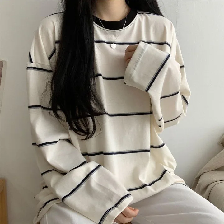 Top Trends: T-shirts Women Students Striped Chic Streetwear Harajuku All-match Prevalent Long Sleeve Teens Top Unisex Camisetas Tender Tees Shoppable Styles