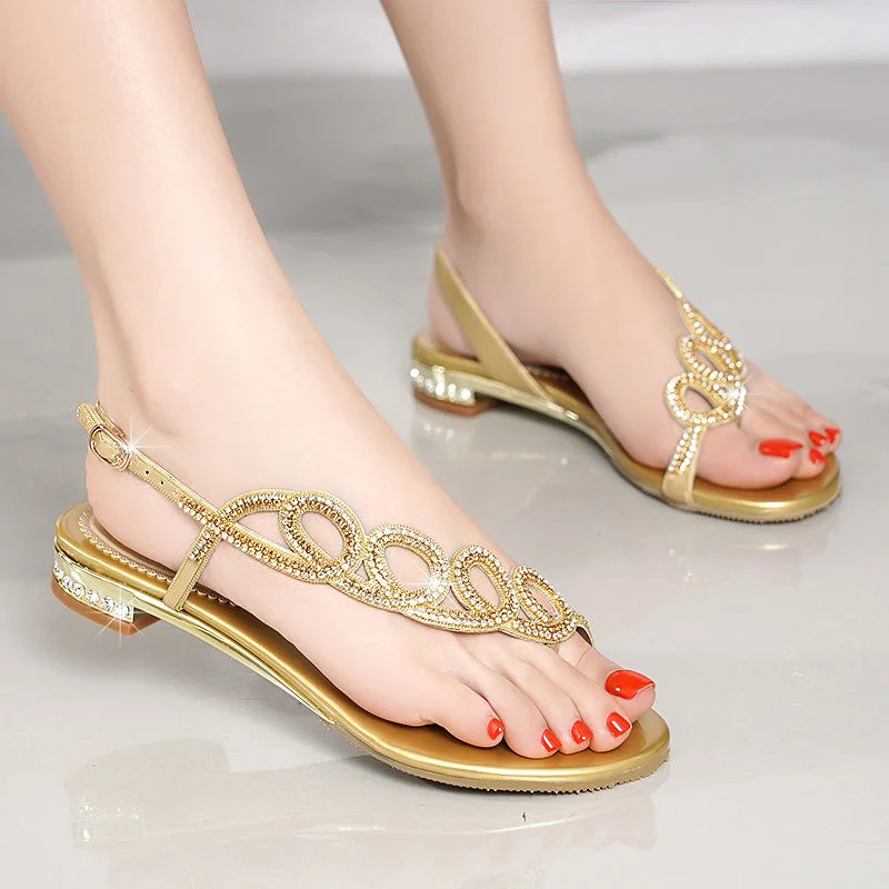 Top Trends: Women's Shoes 2022 New Shiny Brick Rhinestone Sandals Soft Leather Bottom Flip-flops Korean Version Beach Shoes Shoppable Styles