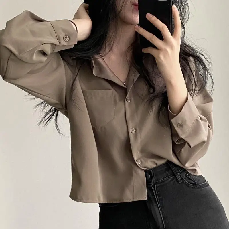 Top Trends: QWEEK Vintage Women Blouse Harajuku Cropped Oversized Shirt Chic And Elegant Long Sleeve Top Korean Style Clothes Fashion Casual Shoppable Styles - Image 3