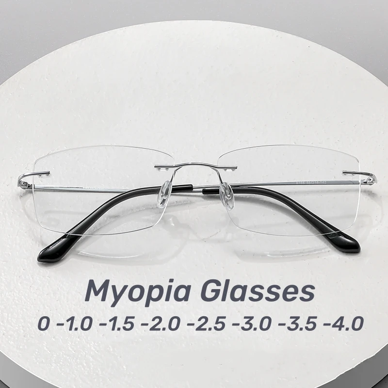 Top Trends: Men Ultra Light Myopia Glasses Small Square Frameless Anti-blue Light Near Sight Glasses Ultra Light Unisex Short Sight Glasses Shoppable Styles