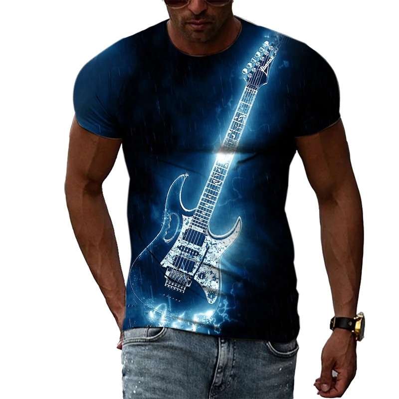 Top Trends: Summer Fashion Guitar Picture T-Shirts For Men Casual 3D Print Tees Hip Hop Personality Round Neck Short Sleeve Tops Shoppable Styles