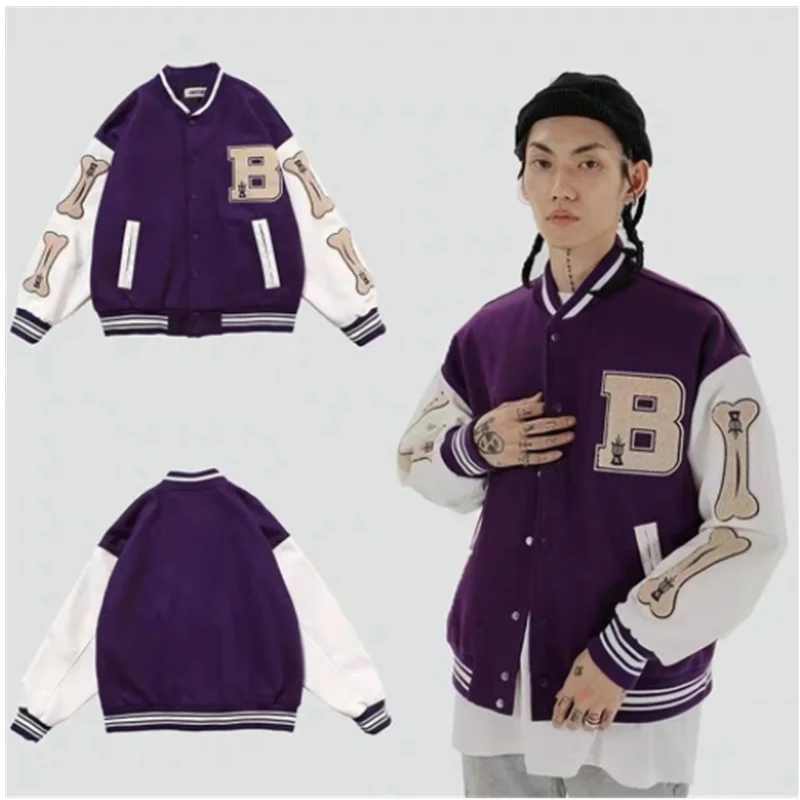 Top Trends: Men Baseball Jackets 2023 Spring New Long Sleeve Bomber Jacket Ins Hip Hop Youth Couples Jacket Men Loose Coat A0008 Shoppable Styles - Image 6