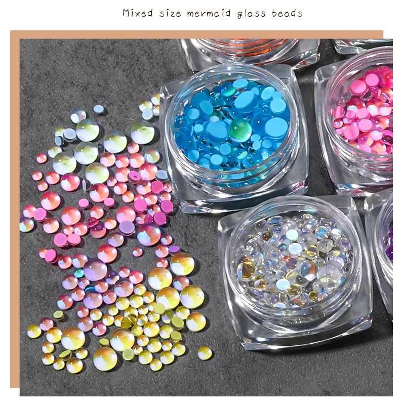 Top Trends: Magic Color Mermaid Round Glas Crystal Bead Used For Nail Art Microbeads 3D Flat Back Nail Art Decoration Accessorie Wholesale Shoppable Styles