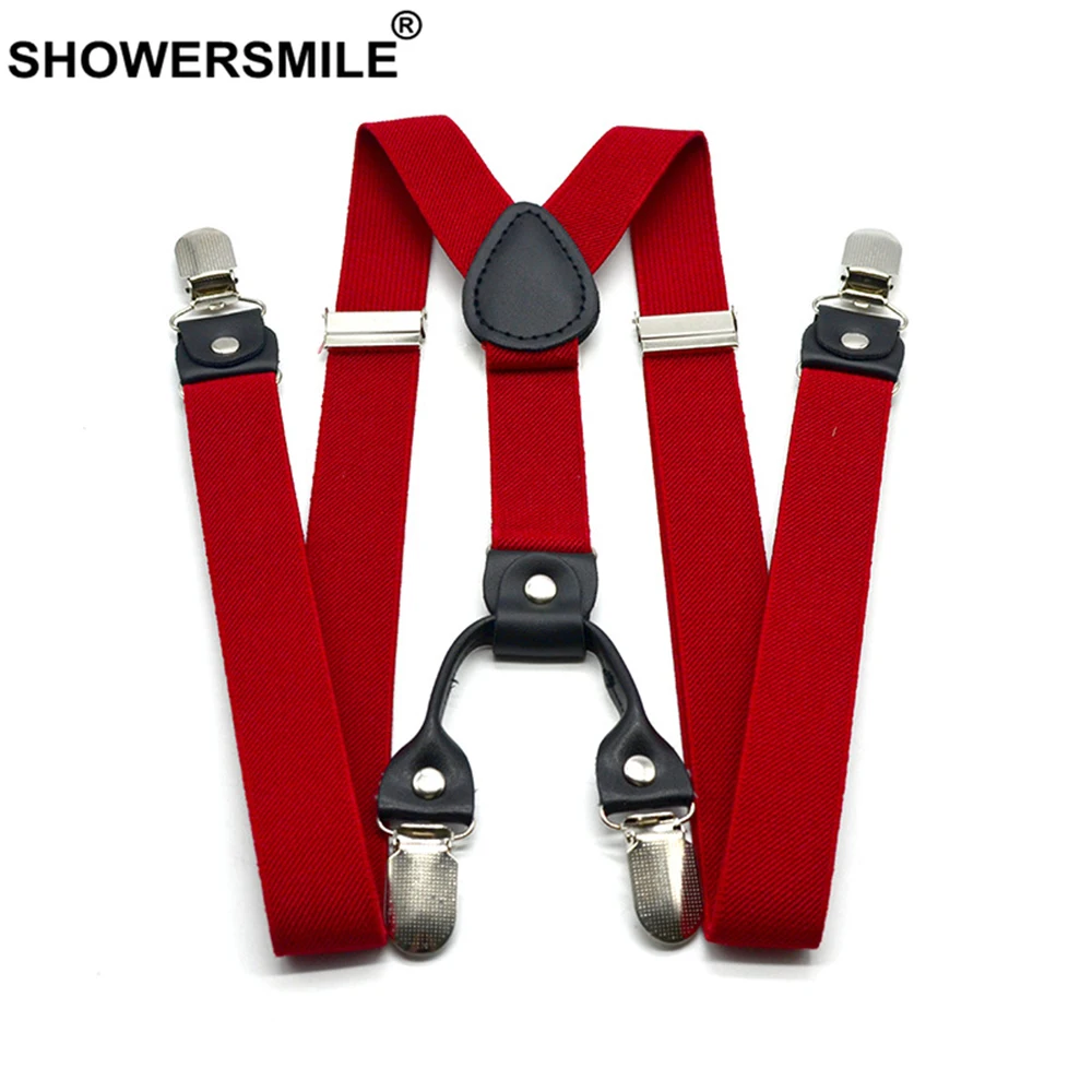 Top Trends: SHOWERSMILE Red Suspenders Men Classic Pants Strap Y Back 120cm Casual Retro Trouser Braces 4 Clips Elastic Male Suspender Belt Shoppable Styles