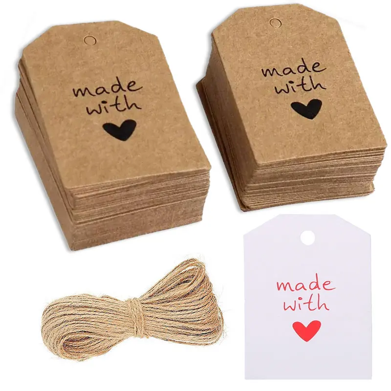 Top Trends: 50pcs / lot 4.2*5.5cm Made With Love Kraft Paper Tags For Handmade Wedding Party Favors Gift Label With 10 Meters Jute String Shoppable Styles