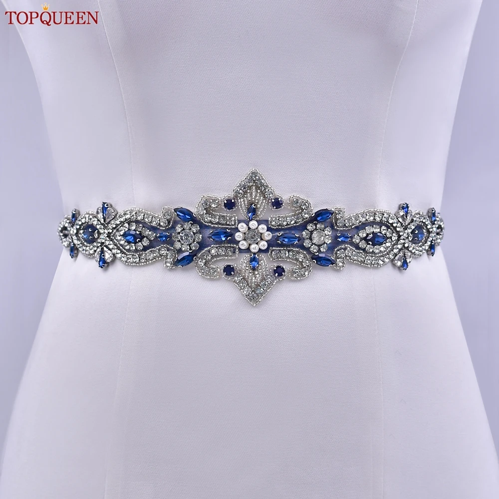 Top Trends: TOPQUEEN Bridal Belt Sash Blue Diamond Belt Momen Dress Waist Decoration Wedding Accessories Jewelry Applique S245-ML Shoppable Styles