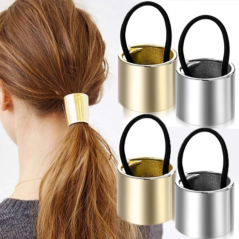 Top Trends: Punk Gold Cuff Metal Circle Hairband Ponytail Hair Ties Hair Holder Open Elastic HairRope Rings Headwear Hair Accessories Shoppable Styles