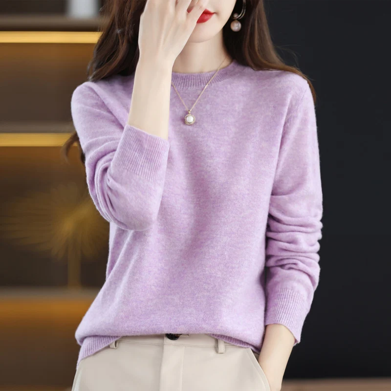 Top Trends: 2023 Spring And Autumn New Sweater Women&#039;s Crew Neck Long Sleeve Solid Color Loose Temperament Casual Knit 100% Pure Wool Top Shoppable Styles