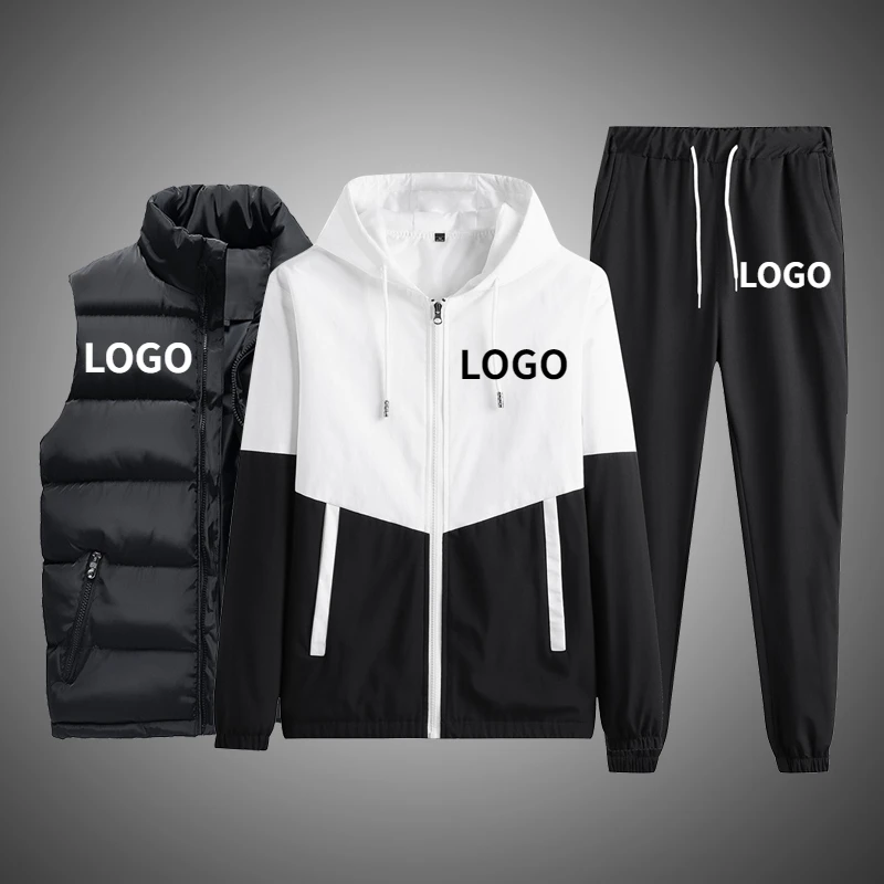 Top Trends: Custom LOGO Men 3 Piece Sets Brand Patchwork Zipper Cardigan Pants Jacket Hip Hop Fitness Streetwear Male Tracksuit Dropshipping Shoppable Styles