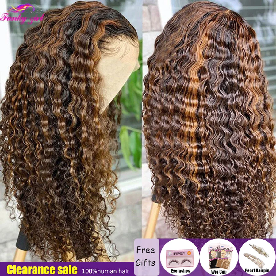 Top Trends: Transparent Highlight Curly Human Hair Wigs For Women 13X4 Lace Frontal Wig 4 / 27 Ombre Mongolian Lace Closure Wig Remy Hair Shoppable Styles