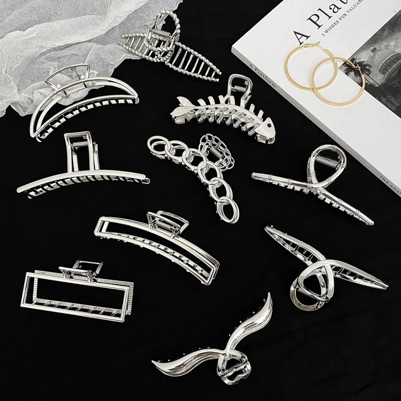 Top Trends: Woman Silver Color Metal Hair Clips Women Hair Trendy Hair Claw Barrettes Headband Hairpins Fashion Hair Accessories Headwear Shoppable Styles