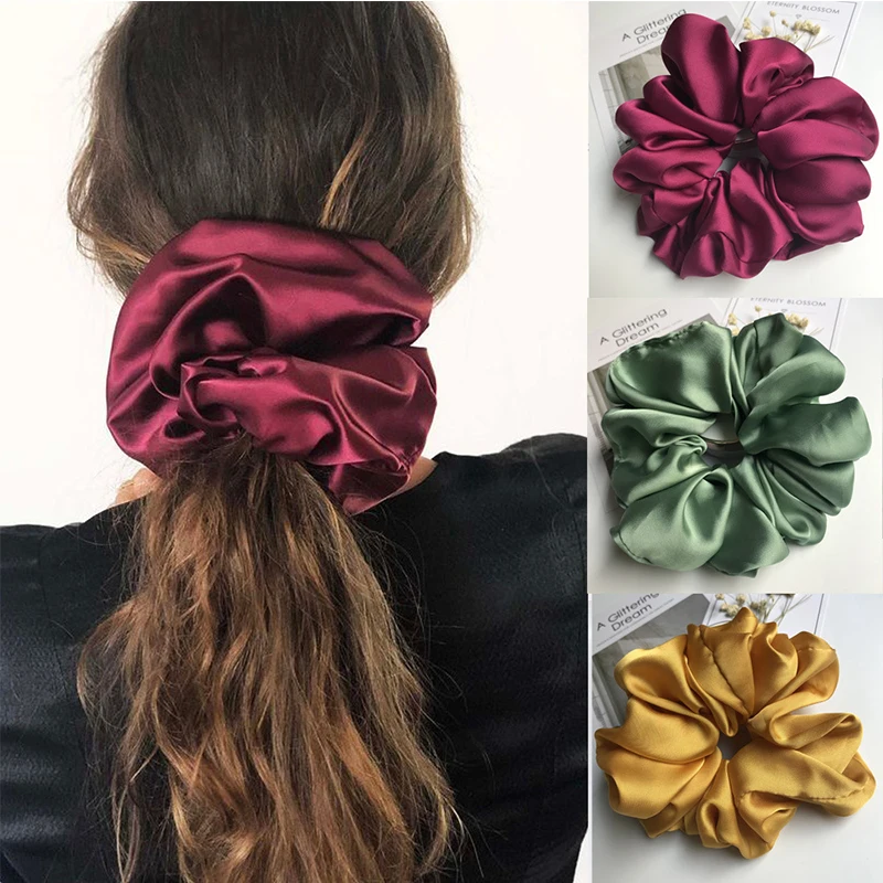 Top Trends: Oversized Hair Scrunchies For Women Solid Satin Silk Scrunchie Hair Rubber Bands Elastic Hair Ties Accessories Ponytail Holder Shoppable Styles