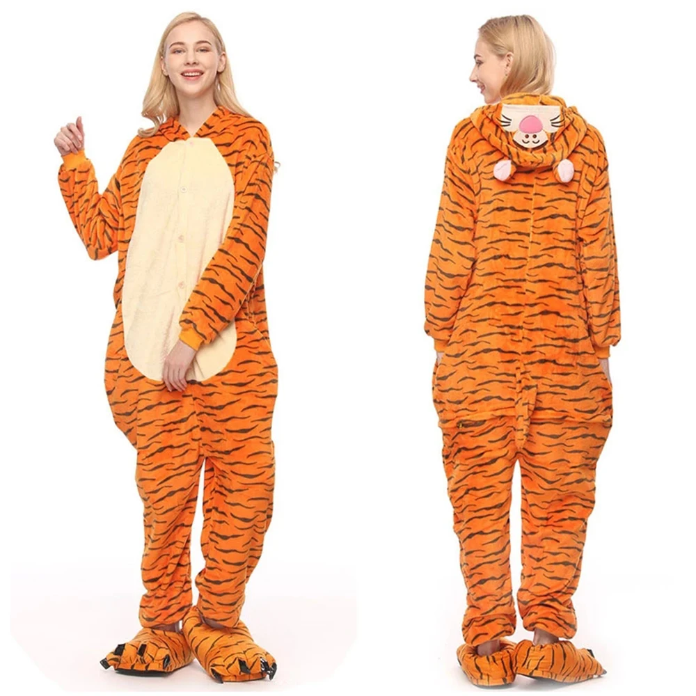 Top Trends: Tiger Kigurumi Pajamas Suit For Adults Kids Family Animal Onesie Winter Warm Flannel Sleepwear Hooded Anime Cosplay Costumes Shoppable Styles