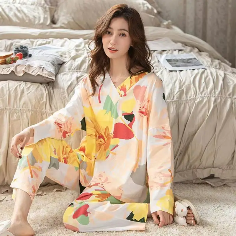 Top Trends: Spring Autumn Women&#039;s Sleep Lounge Pajama Long Sleeved Woman Pajama Set Cartoon Pyjamas Cotton Sleepwear M L XL XXL XXXL Fashion Shoppable Styles