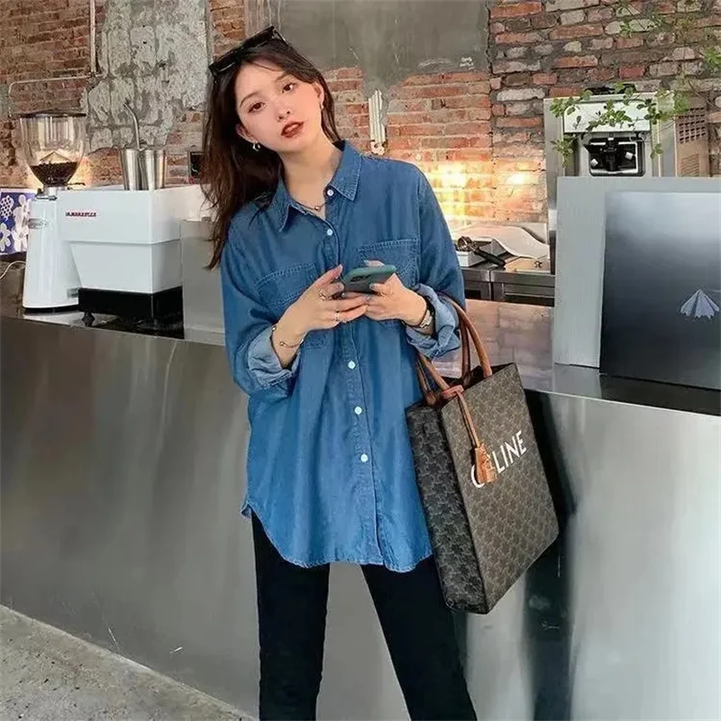 Top Trends: Spring Fashion Women Denim Blouse Basic Single Breasted Jean Shirts Pocket Long Sleeves Thin Blusas Mujer Lapel Cowboy Tops Shoppable Styles - Image 4