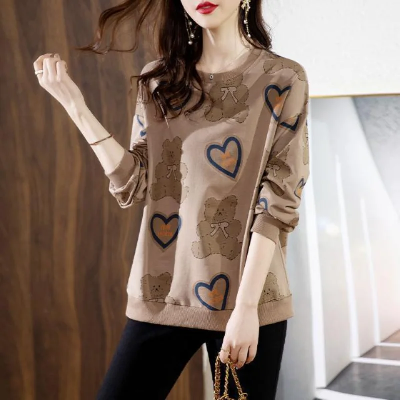 Top Trends: Fashion Printing Little Bear Love Hoodies Women Classic Long Sleeve O-collar Loose Cotton All-match Casual Lady Top 2023 Shoppable Styles