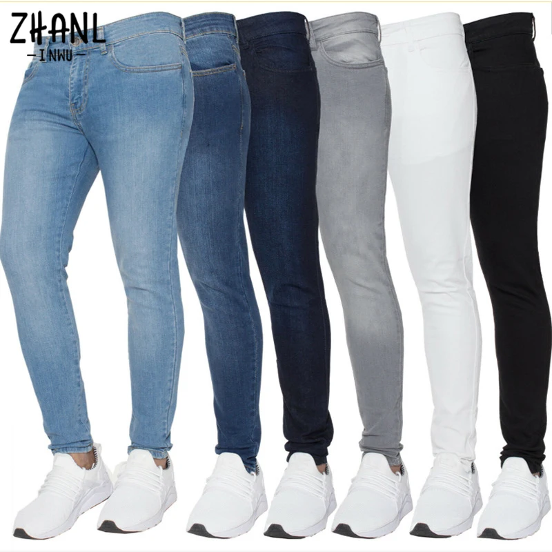 Top Trends: New Men&#039;s Stretch Skinny Jeans Fashion Elastic Cotton Slim Denim Pants Male Plus Size Pencil Pants Pure Color Casual Trousers Shoppable Styles