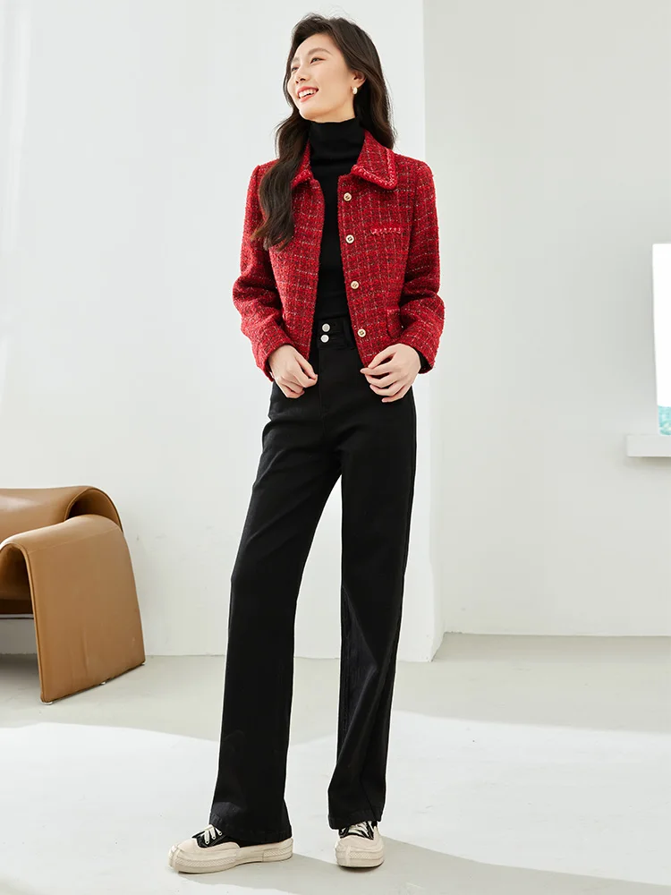 Top Trends: Vimly Winter Red Tweed Jackets For Women Office Lady 2023 Work Business Outerwear Long Sleeve Lapel Straight Short Coat M3309 Shoppable Styles - Image 6