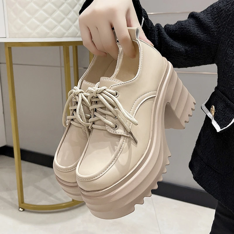 Top Trends: Women Pumps Office Handmade Lace Up Round Head Square Heels Shoes Women Patent Leather Comfortable Women's Shoes Shoppable Styles