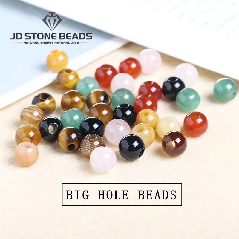 Top Trends: 50pcs / Lot Natural Stone Big Hole Beads High Quality Amethyst Agate Jade Round Bead For For Jewelry Making Diy Bracelet Accessory Shoppable Styles