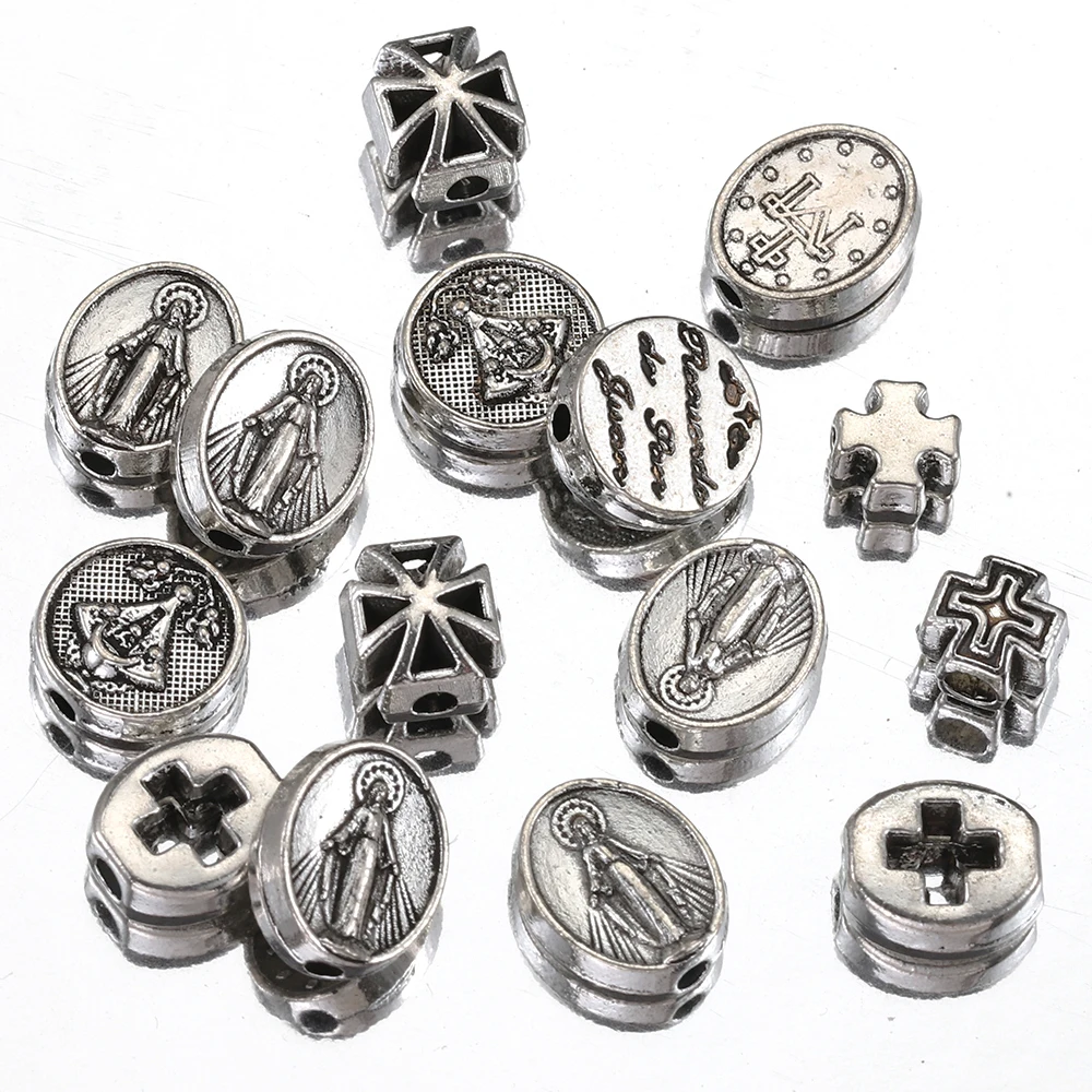 Top Trends: 10pcs Retro Silver Color Virgin Mary Beads Charm Alloy Religious Cross Loose Beads Spacers For Jewelry Making DIY Accessories Shoppable Styles