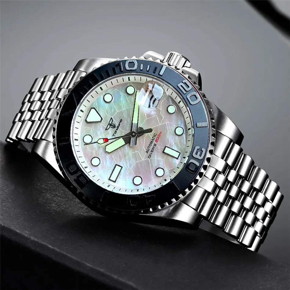 Top Trends: Tandorio 40mm Black White Mother Of Pearl Dial Sapphire Glass Japan NH35 Automatic Men Watch Date 20ATM Diver Roating Bezel Lume Shoppable Styles