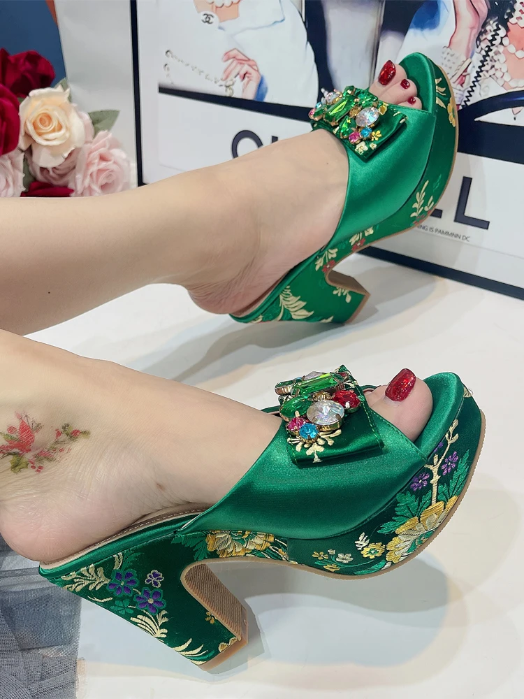 Top Trends: 2023 Women's Shoes High Heels Sexy Ladies Party Wedding Pattern Embroidery Mules High Heel Sandals Casual Beach Shoes For Women Shoppable Styles