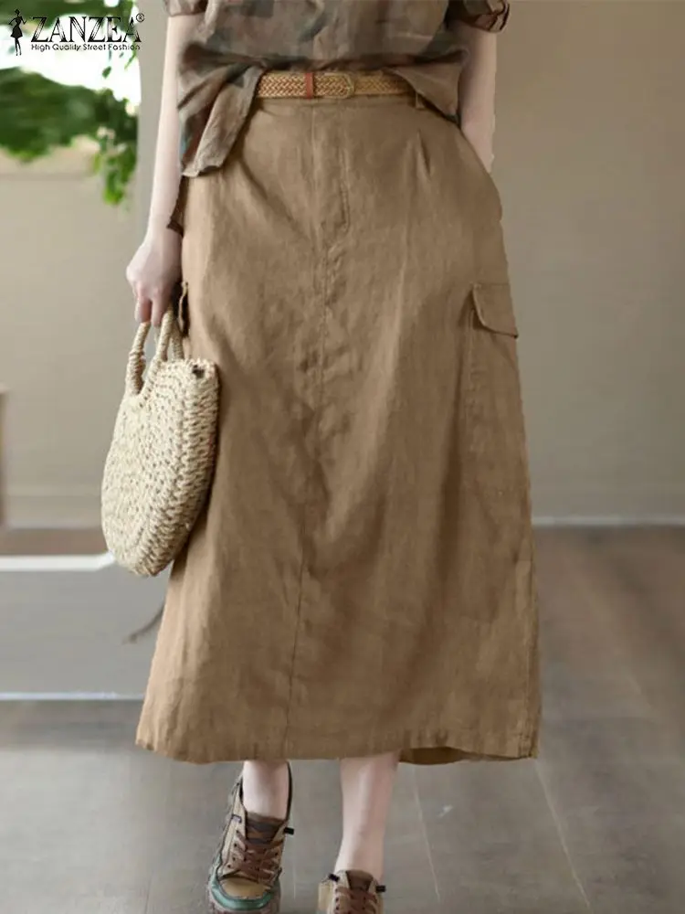 Top Trends: ZANZEA Woman Vintage Cargo Skirts Autumn Fashion High Waist Skirt Casual Cotton Dresses Elegant Front Zipper Robe Faldas Saia Shoppable Styles