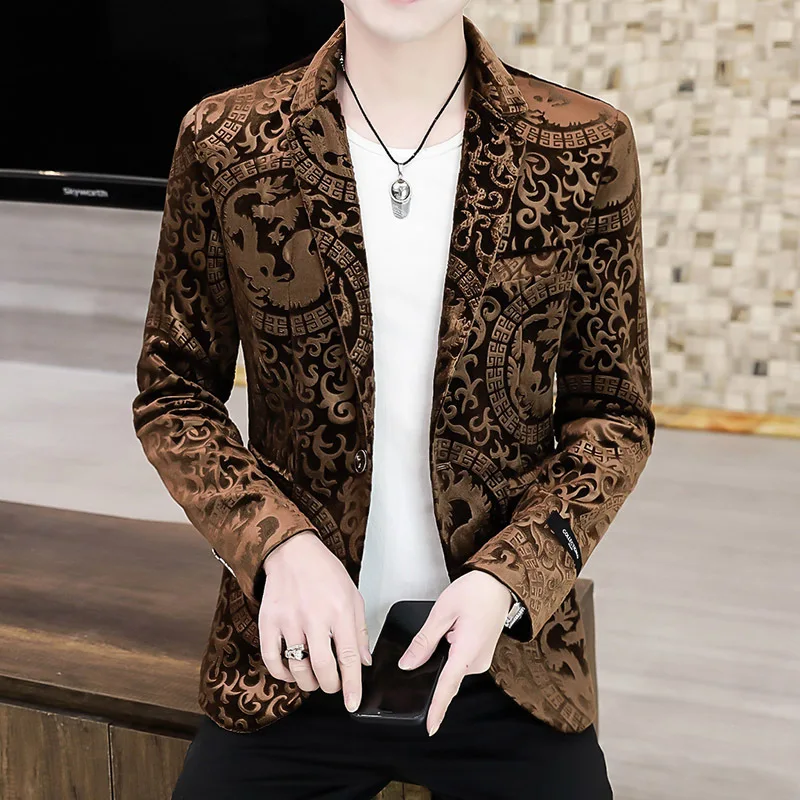 Top Trends: Luxury Golden Velvet Male Blazers Coffee Black Autumn Winter New Outwear Men Suit Jacket Wedding Party Fashion Man Slim Fit Coat Shoppable Styles