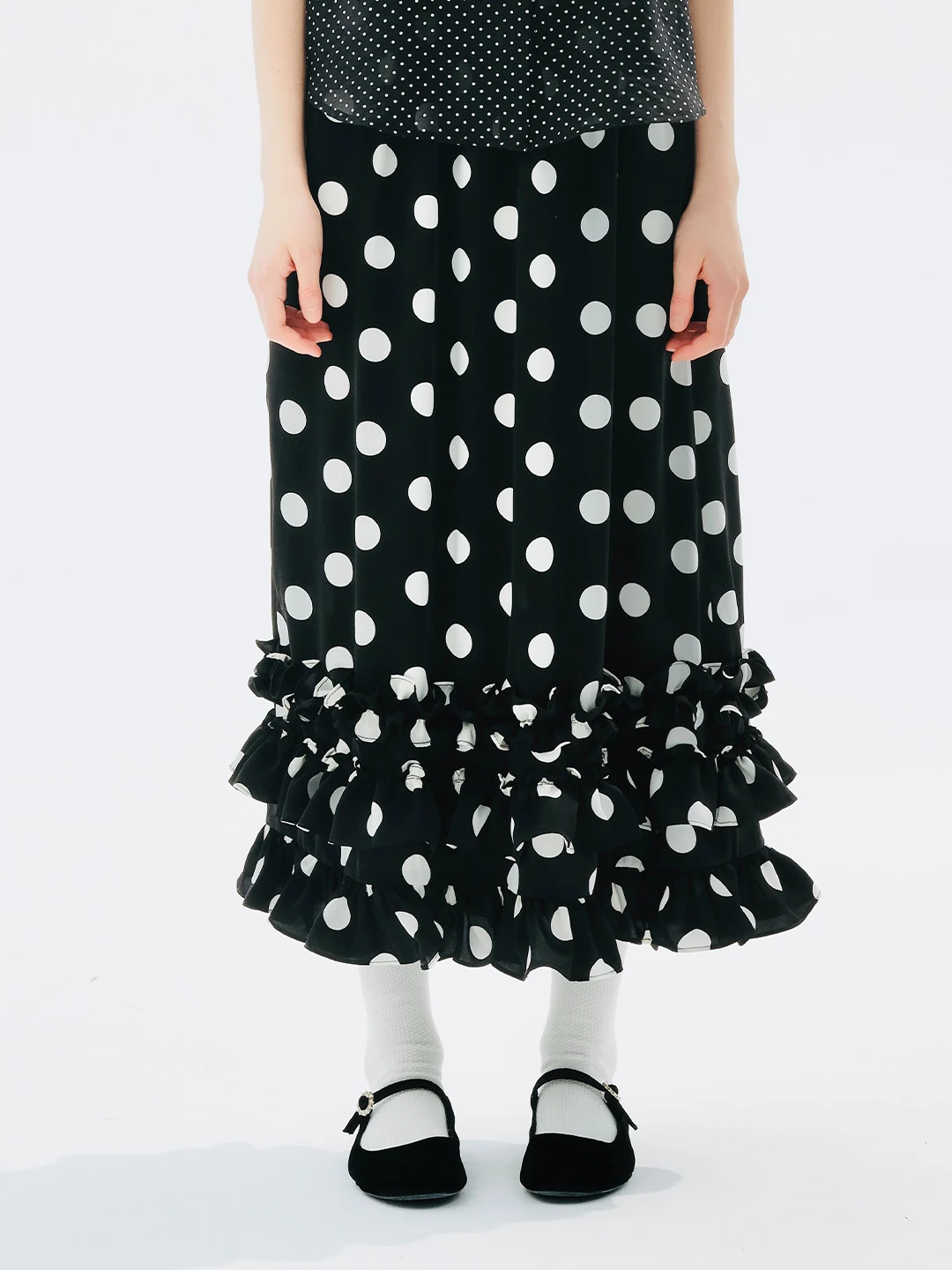 Top Trends: Imakokoni Original Design Polka Dot Skirt Black Lace Match Elastic Waist Casual Skirt Women 234193 Shoppable Styles