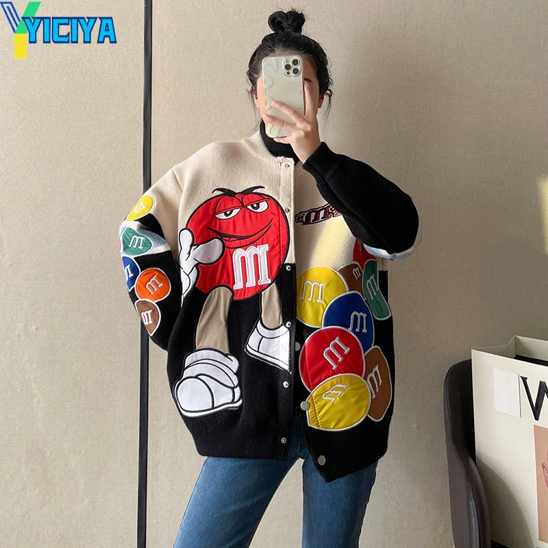 Top Trends: YICIYA Knitted Cardigan Jackets Button Embroidery Bomber Women Racing Car Winter Korean Fashion Jacket Vintage Outerwear Coats Shoppable Styles