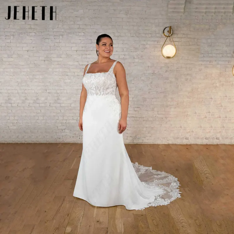 Top Trends: JEHETH Mermaid Square Collar Wedding Dresses Plus Size Satin Spaghetti Straps Bridal Gowns Appliques Classic Vestido De Mariages Shoppable Styles