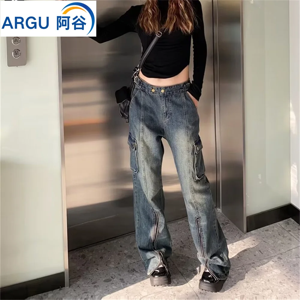 Top Trends: Y2K Vintage Straight Jeans For Women Fashion American Style Pockets High Waist Baggy Denim Pants Spring Street Wide Leg Trouser Shoppable Styles