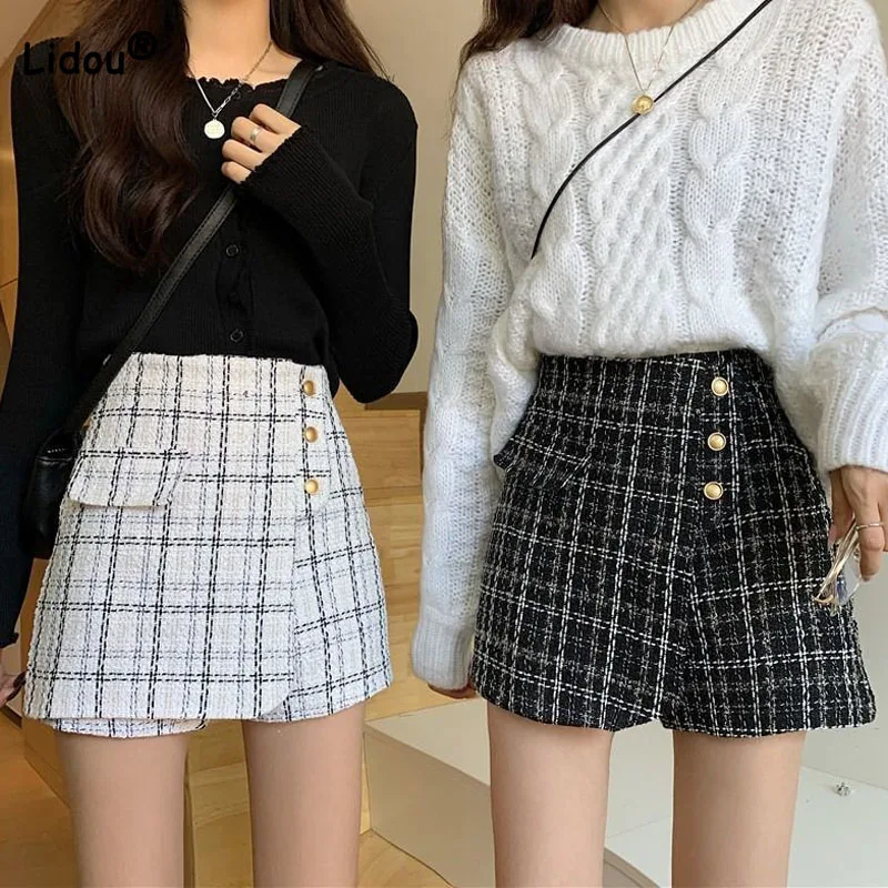 Top Trends: Fashion Korean High Waist Loose Plaid Shorts Spring Summer Women's Clothing Commute All-match Button Patchwork Casual Pants Shoppable Styles