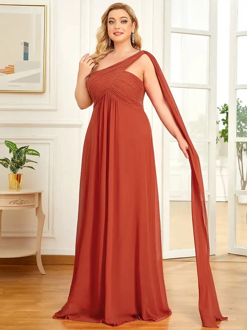 Top Trends: Plus Size Evening Dress One Shoulder Sleeveless A-LINE Floor-Length Gown 2024 BAZIIINGAAA Of Red Luxury Bridesmaid Dress Women Shoppable Styles