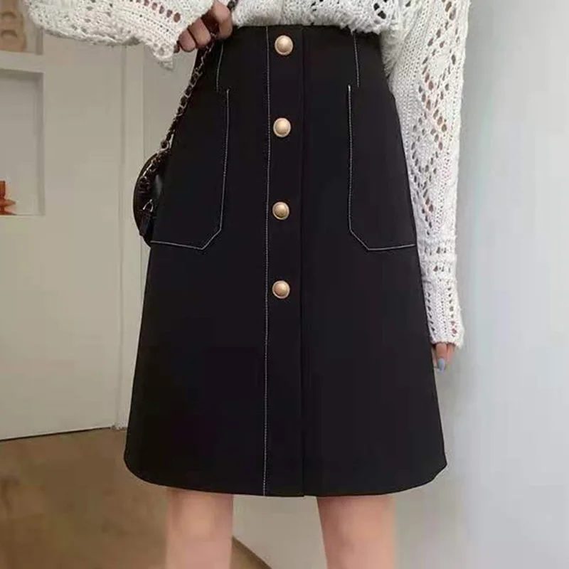 Top Trends: Fashion Loose High Waist Button Spliced Zipper Solid Color Skirts Women&#039;s Clothing 2023 Autumn New Oversized Office Lady Skirt Shoppable Styles