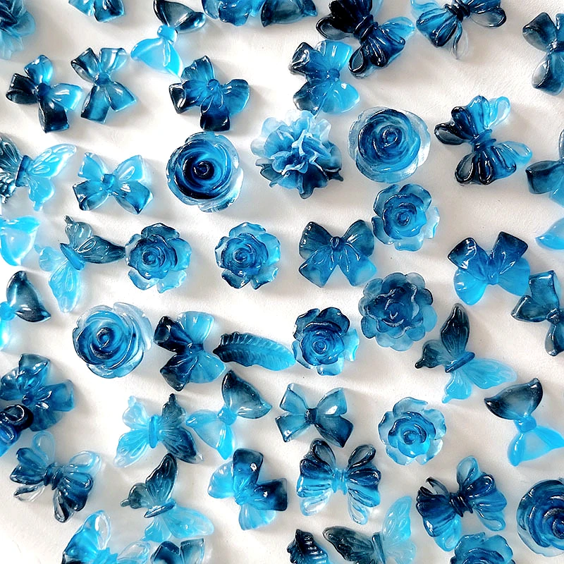 Top Trends: 30PCS Ink Blue 3D Resin Nail Art Charms Glow In The Dark Rose Flower Butterfly Bow Accessories For Nail Decorations Supplies Shoppable Styles