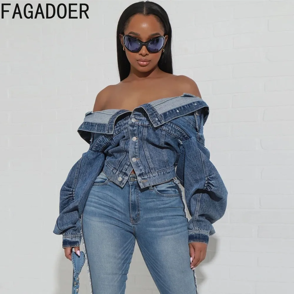 Top Trends: FAGADOER Blue Vintage Fashion Y2K Denim Coats Women Turndown Collar Long Sleeve Slim Crop Top Autumn Lady Cowboy Matching Jacket Shoppable Styles