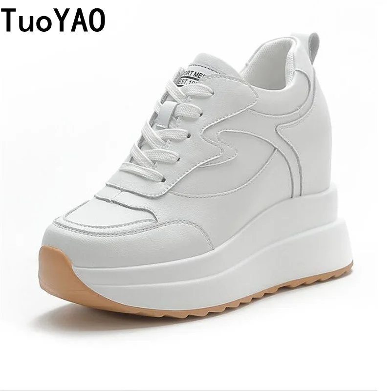 Top Trends: Women Platform Trainers Genuine Leather Autumn Winter Sneakers 10CM Heels Wedges Shoes Breathable Height Increased Sneaker Woman Shoppable Styles