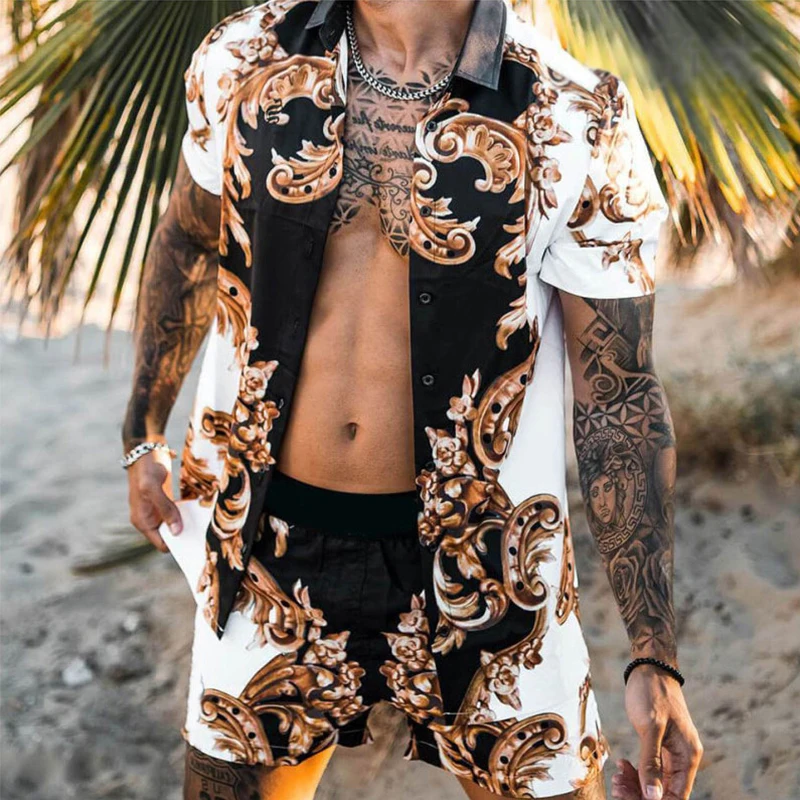 Top Trends: Summer Men&#039;s Hawaiian Printed Set Casual Streetwear Button Short Sleeve Shirt And Beach Shorts Set For Men Two-piece S-3XL Shoppable Styles