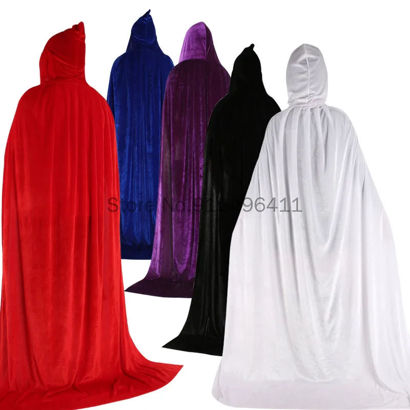 Top Trends: Halloween Hooded Cloak Long Velvet Cape For Christmas Medieval Cosplay Costumes S-2XL Black Red White Gray Purple Green Blue Shoppable Styles