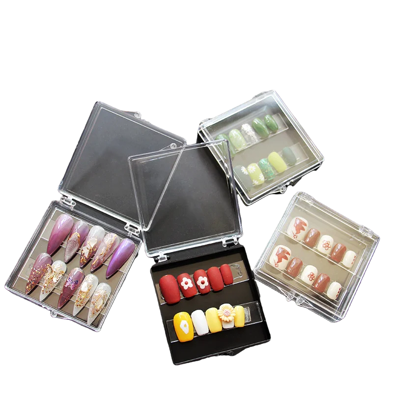 Top Trends: 10pcs Fake Nails Storage Box White Black Transparent Plastic Case Flip Square Small Jewelry Display Packaging Wholesale Shoppable Styles