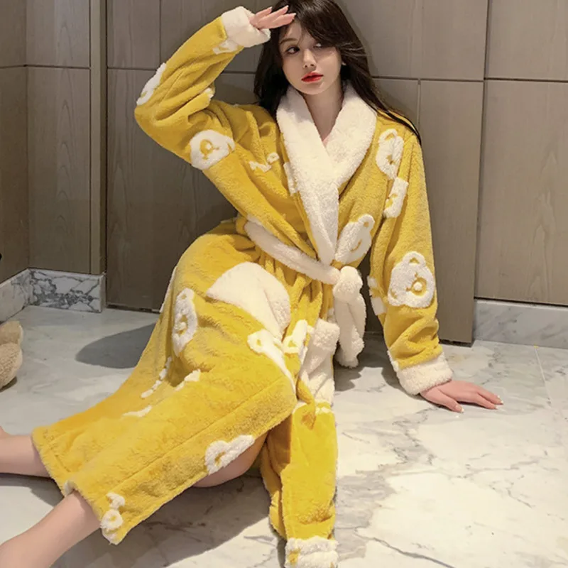 Top Trends: Flannel Fleece Bathrobe For Women Winter Long Sleeve Robe Warm Nightgown Thicken Robes Nightgowns Nightwear Pajamas Home Clothes Shoppable Styles