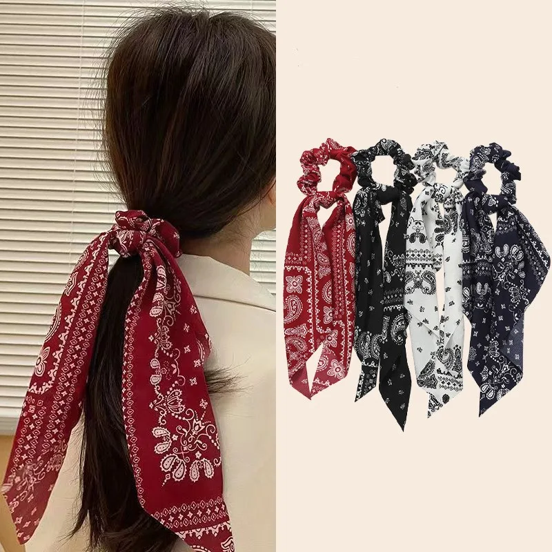 Top Trends: Vintage Print Hair Scarf Women Hair Rope Bow Elastic Hair Bands For Girls Ponytail Holder Scrunchie Headbands Hair Accessories Shoppable Styles - Image 2