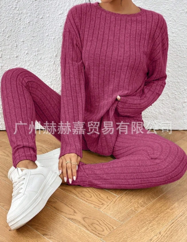 Top Trends: Casual Two Piece Set Women Outfits 2023 Autumn / winter New Fashion Solid Knitted Long Sleeve Sweater &amp; Loose Pants Suit Elegant Shoppable Styles