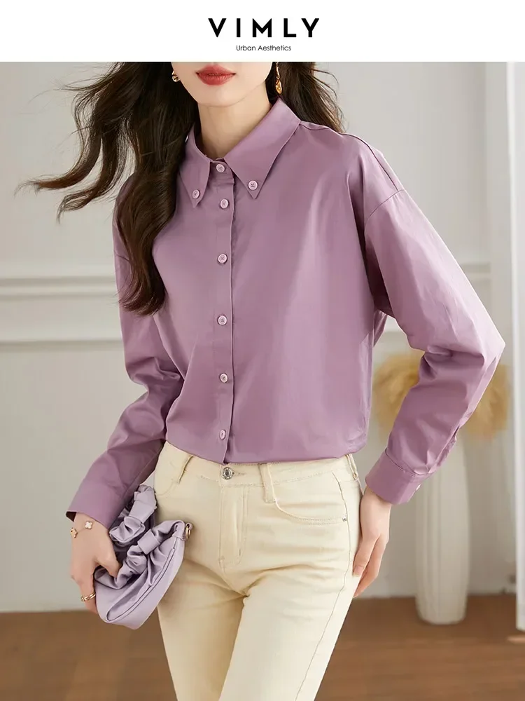 Top Trends: Vimly Basics Purple Formal Shirts For Women 2023 Spring And Autumn Fashion Straight Loose Long Drop Sleeve Button Down Shirt Top Shoppable Styles