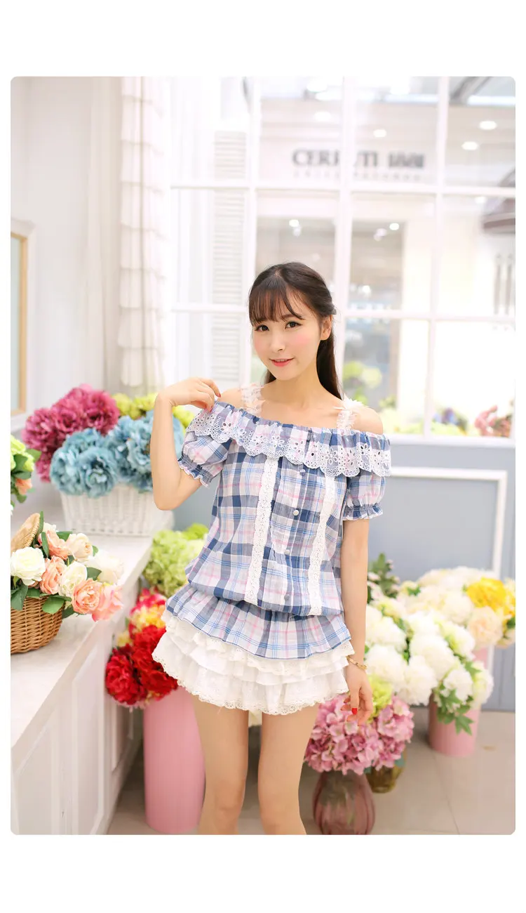 Top Trends: SALES Japan Liz Lisa Cotton Lace Embroidery Plaid Shirts Shoppable Styles