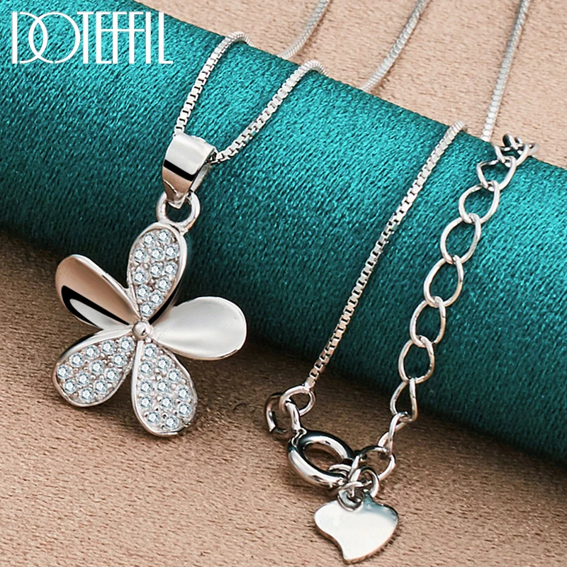 Top Trends: DOTEFFIL 925 Sterling Silver Petal Pendant Necklace Full AAA Zircon 18 Inch Box Chain For Woman Fashion Wedding Charm Jewelry Shoppable Styles